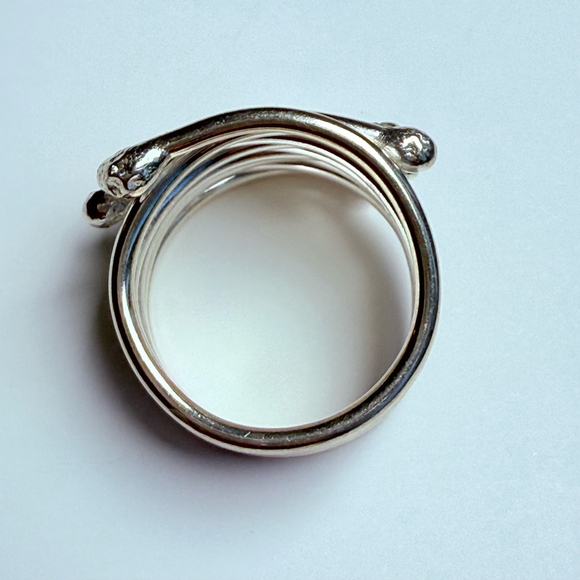 Modernist 10 Link Stack 17mm Band Sterling Silver 925 Artisan Abstract Ring - Picture 4 of 11